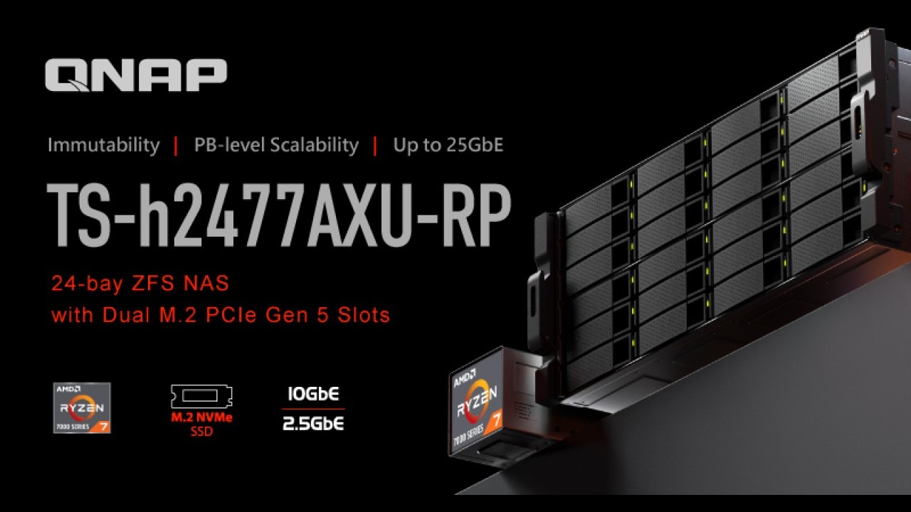 QNAP lancia il nuovo TS-h2477AXU-RP: NAS ZFS a 24 bay 